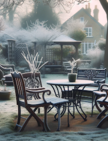 A british garden covered in frost