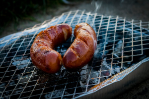 Sausages on a BBQ grill