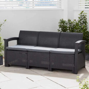 Rattan 3 Seater Sofa - Graphite with Grey Cushions